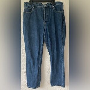 EVERLANE The Curry 90’s cheeky straight jeans, button fly, dark wash, cotton; 33